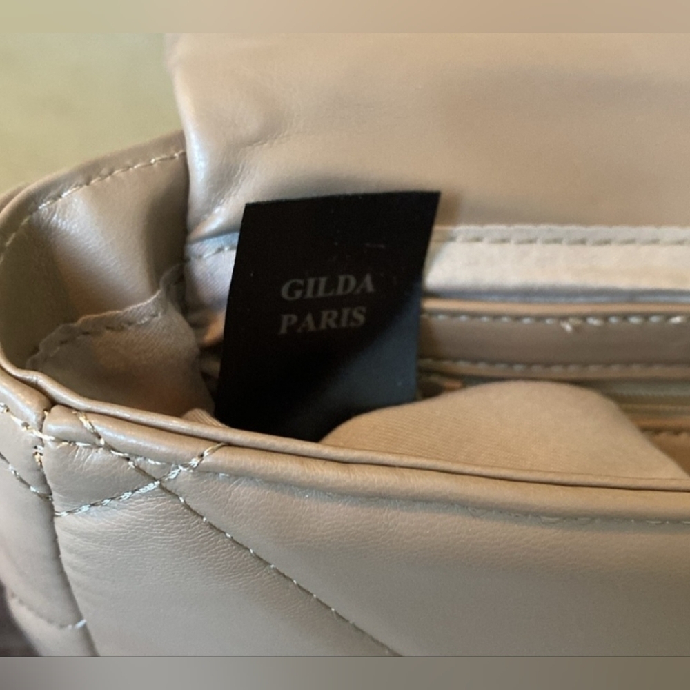 NWT Gilda Paris Quilted Taupe Crossbody, Long And Short Chain - Picture 7 of 9